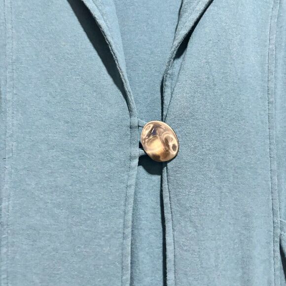 Soft Surroundings Fringed Jacket Small Teal Blue Mid Length Cotton‎ Button Front - Picture 4 of 7